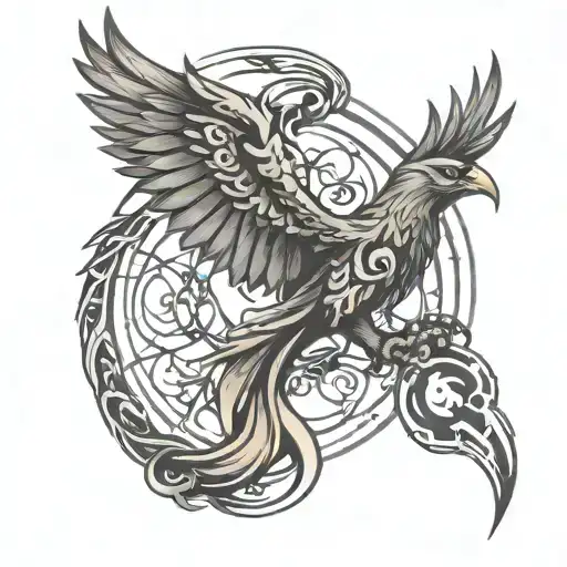 Astrological Symbols Intertwined With A Phoenix