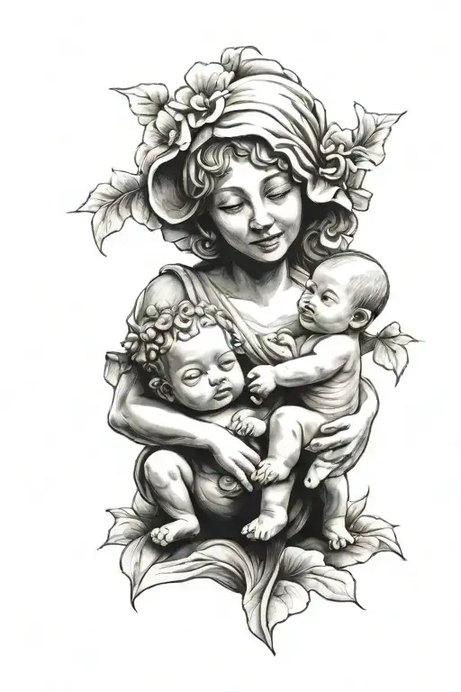 2 Baby Statues And Mom