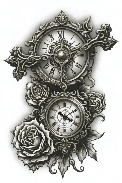 Clock Behind Cross With A Halo