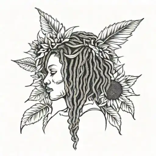 Woman With Dreadlocks And Sunflower With Taurus Sign