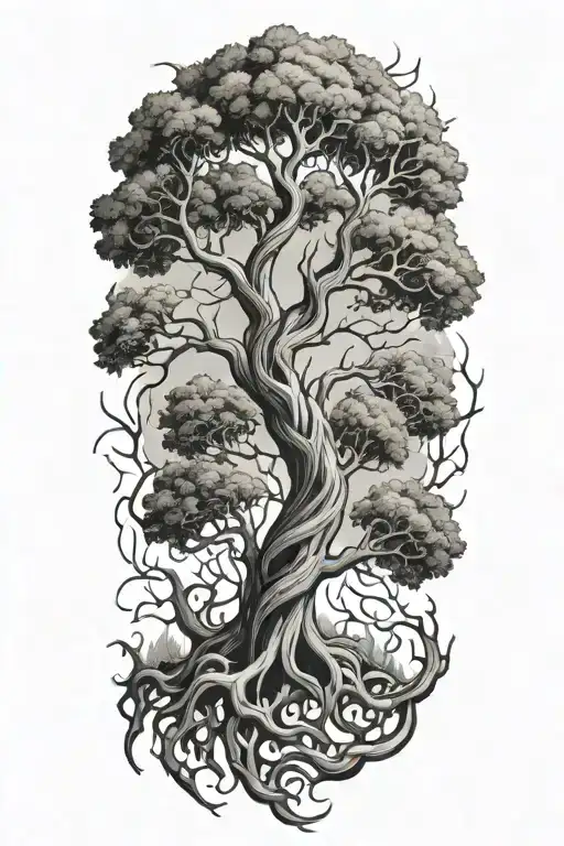 Twisted Tree With Sprawling Branches On Fire Flames