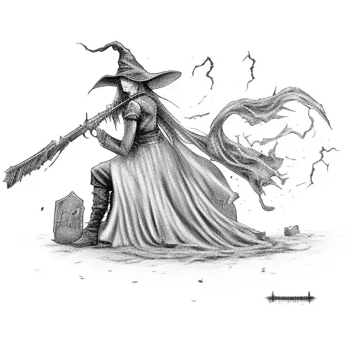 A Haunting Scene Of A Witch Casting Spells Amidst A Battlefield Filled With Fallen Soldiers