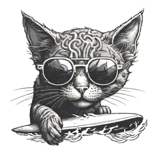 Cat Surfing Wearing Sunglasses