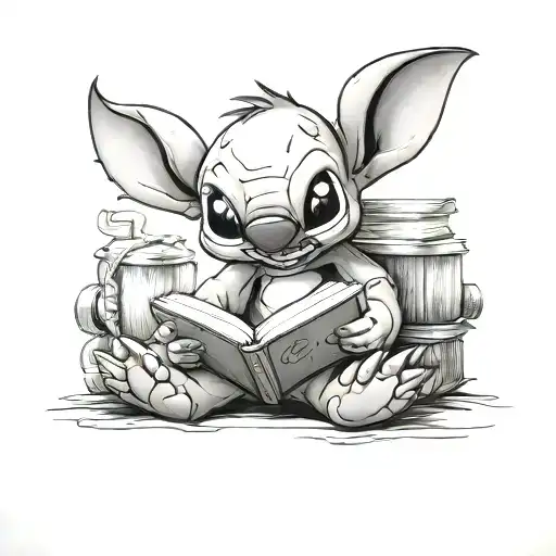 Animated Stitch Character Reading Book
