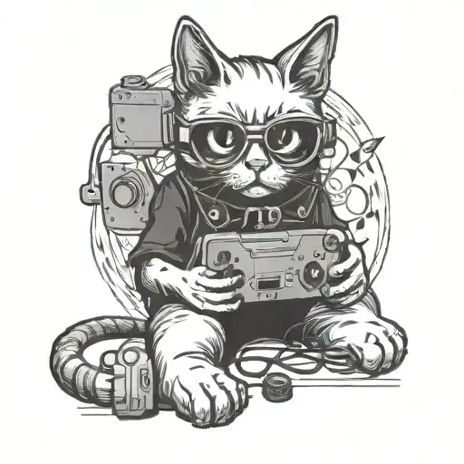 A Gothic Cat With A Skull Collar Playing A Video Game Controller