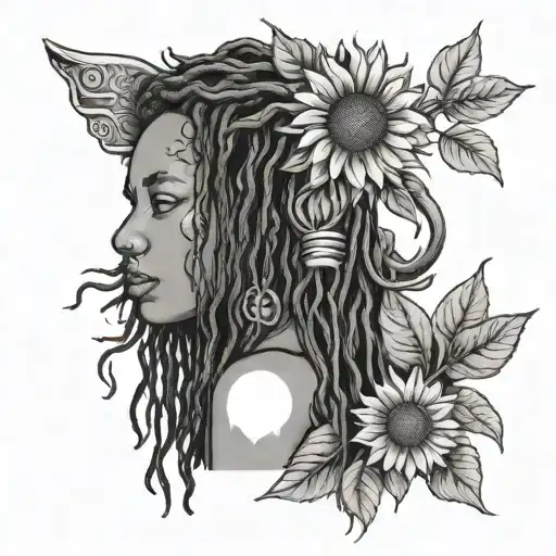 Woman With Dreadlocks And Sunflower With Taurus Symbol