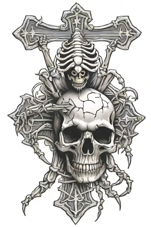 Skeleton Hand With Spider Holding A Cross