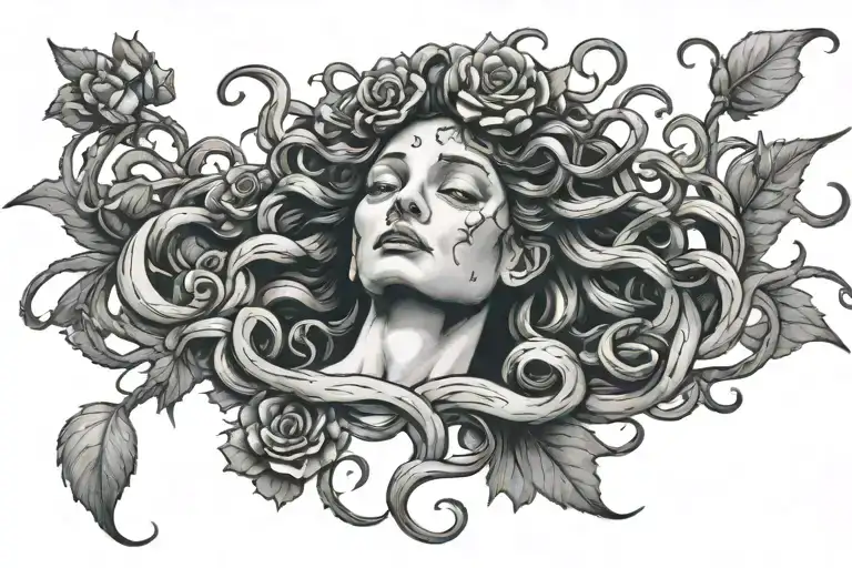 Crying Medusa With Flower Intertwined