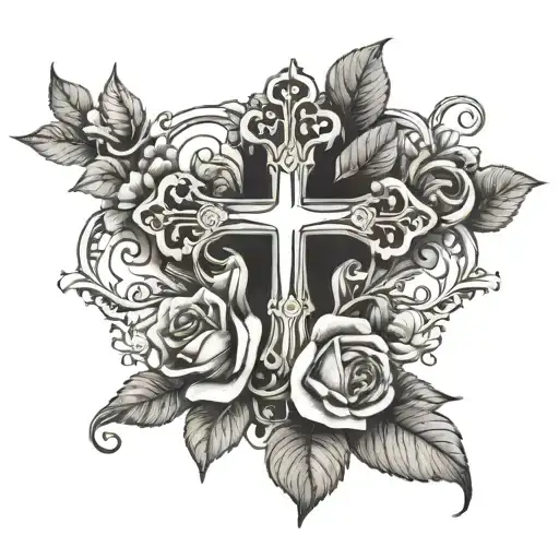 Cross Laying In Rose Vine Thin Long