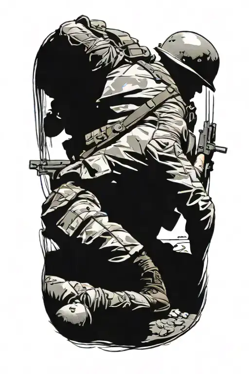 1 Soldier Standing Over A Wounded Comrade Laying On The Ground