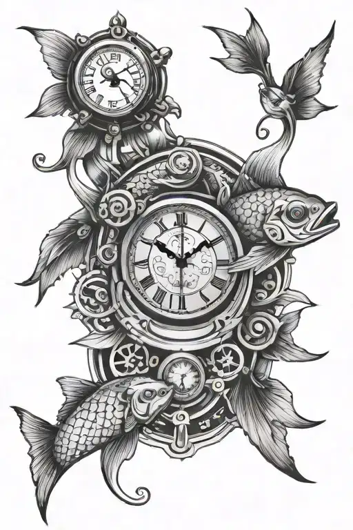 Harley Davidson Logo Incorporated With Mechanical Clock And Koi Fish