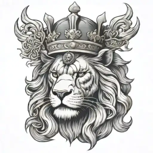 Lion Wearing A Crown With A Samurai Warrior