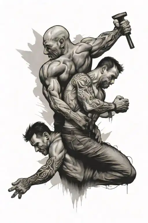 Broken Man Holding Stong Man Back Ground