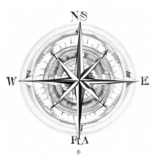 Compass Broken With Arrow Pointing North Tribal Feather Banyan Tree