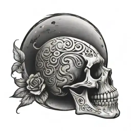 Skull With Moon Behind