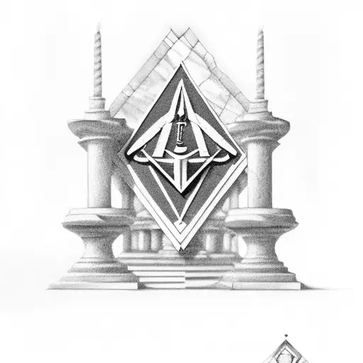 A Black And Grey Representation Of A Masonic Temple With Columns And Checkered Floor
