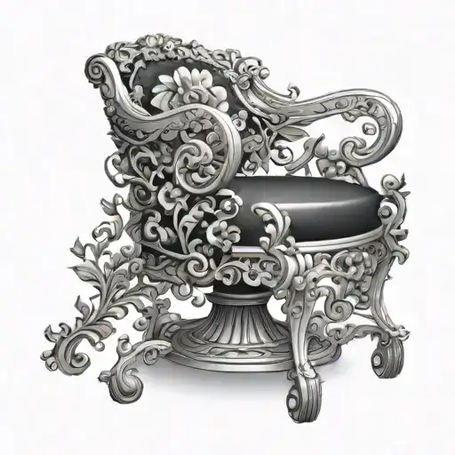 A Hairdresser's Chair With Intricate Black-grey Floral Designs