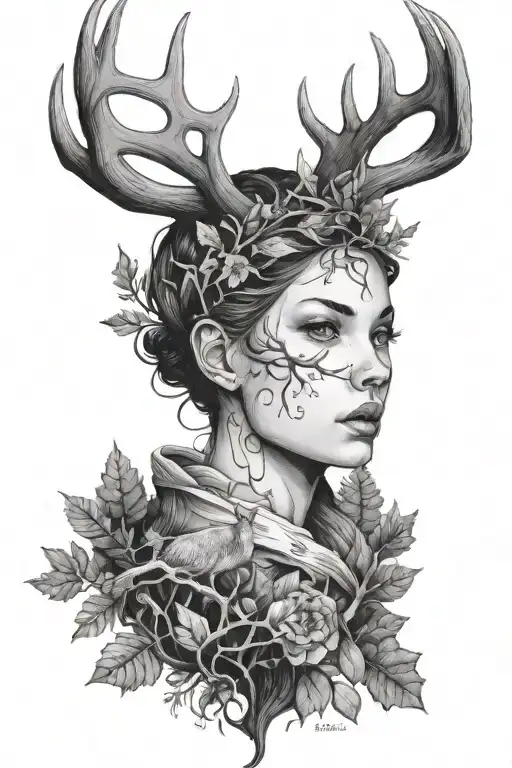 Woman In Forest With Antlers