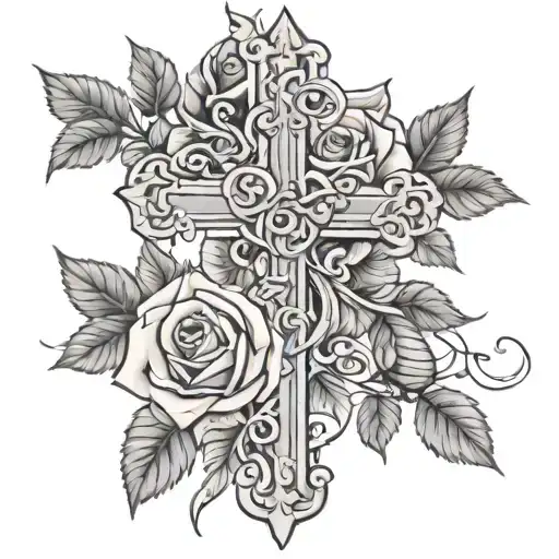 Cross Laying In Rose Vine Thin Long