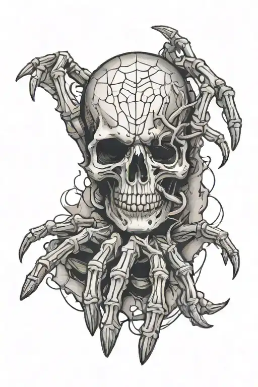 Skeleton Hand With Spider Crawling Around It