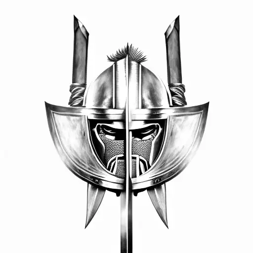 Spartan Warrior With Two Swords And Shield Full Body