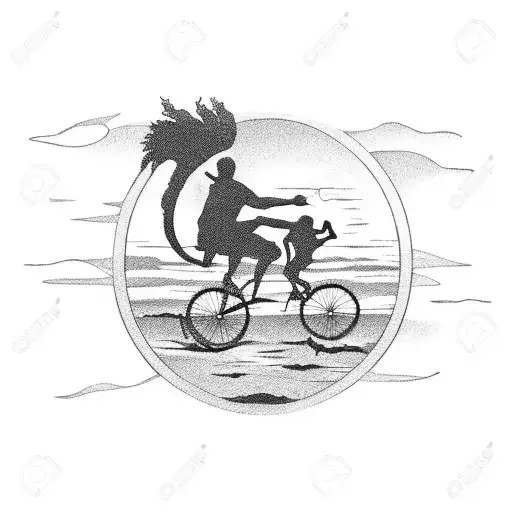 Sunset Silhouette Of A Person Riding A Bicycle Along The Shoreline