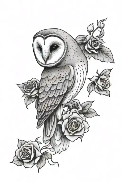 Barn Owl And Roses