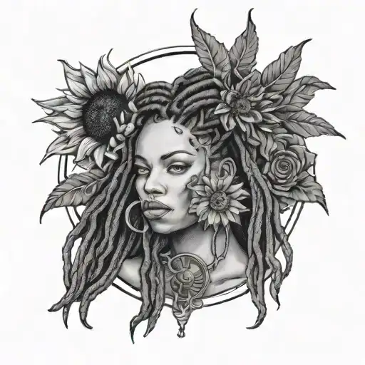 Woman With Dreadlocks With Taurus Sign Incorporated One Sunflower