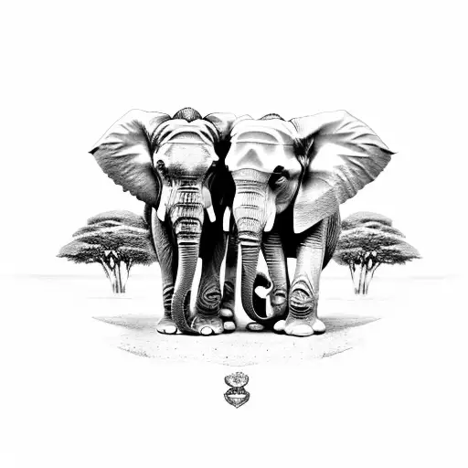 Two Elephants Under A Tree In The Shape Of Africa