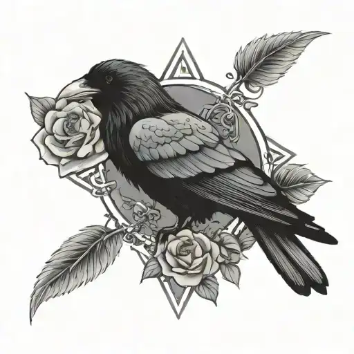 Wiccan Pentagram Raven With Roses Wrapped