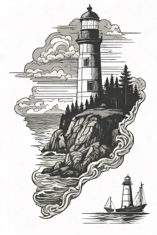Maine Lighthouse With Ocean Scene