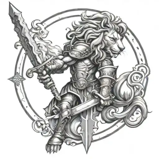 Leo Zodiac Sign That's A Warrior Wielding A Sword