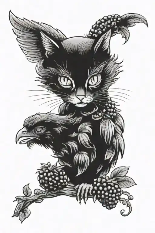 Chicken And Cat With Blackberries And Tomato