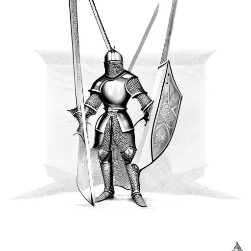 A Medieval Knight In Full Armor Defending Against A Horde Of Enemies With Sword And Shield