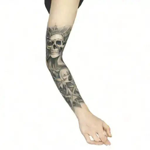 Filler Tattoo Full Arm Sleeve Stars And Skulls And Fairy Dust