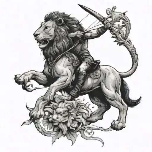 Lion And Sagittarius Archer Riding