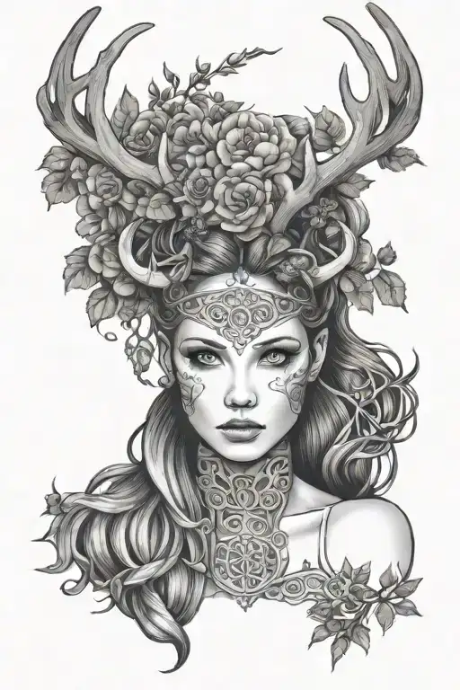 Celtic Woman In Forest With Antlers