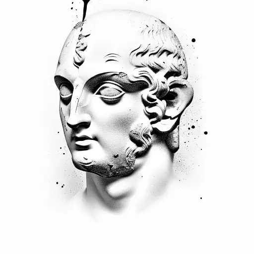 Ancient Greek Statue With Black Liquid Pouring Out Of Eyes Upwards