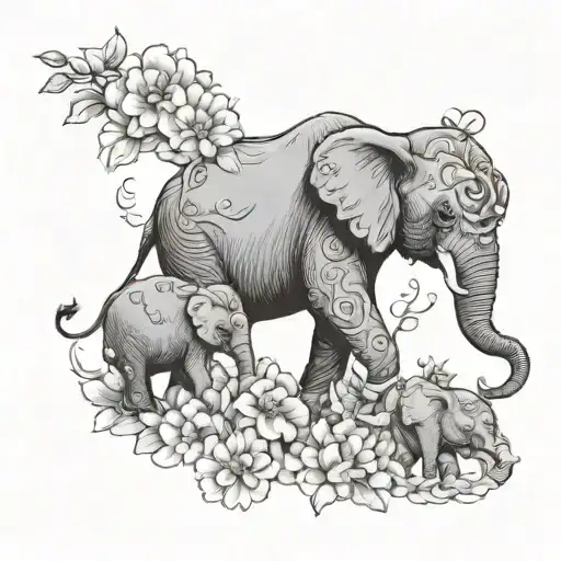 April Birth Flower With 4 Elephants