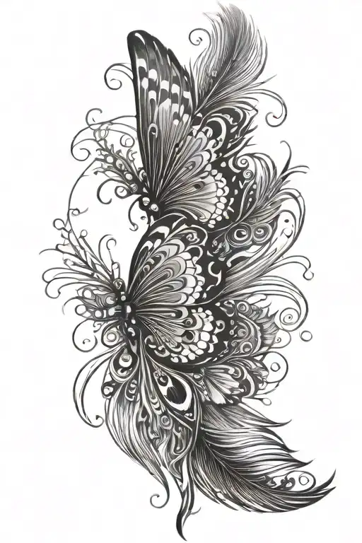 Half Butterfly Half Peacock Feather Transforming