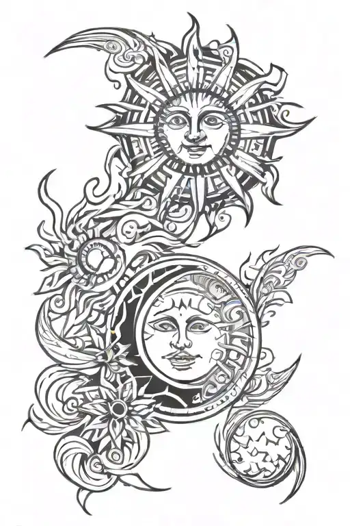 Brush Strokes With Abstract Sun And Moon