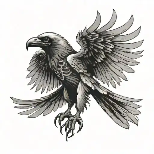 Skeletal Raven Wings Spread Wide With Skull Gripped In Its Talons