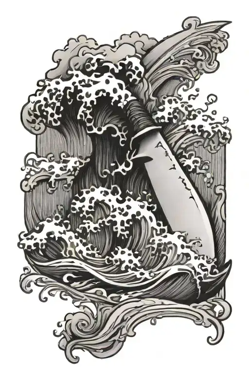 Chef Knife And Waves Crashing In The Background