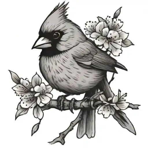 Cardinal Resting Head On Cherry Blossom