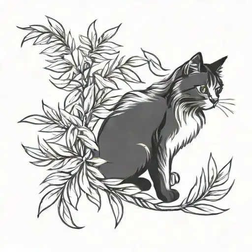 Fluffy Cat With An Olive Branch As A Tail