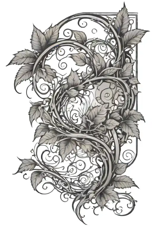 Straight Line Down The Back With Vines Flowing Between