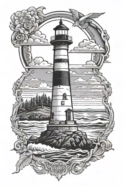 East Coast Lighthouse With Ocean Scene