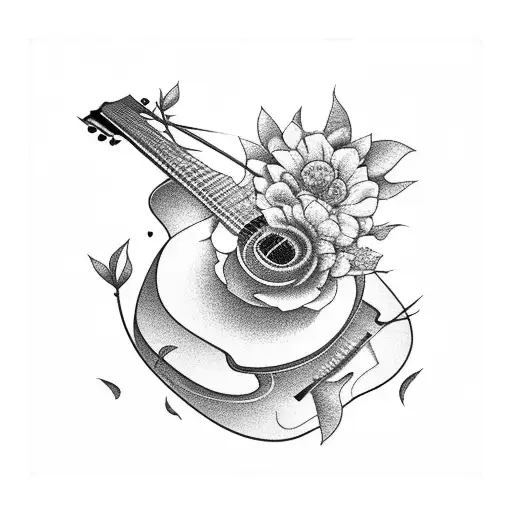 A Guitar With Blooming Flowers Growing Out Of It