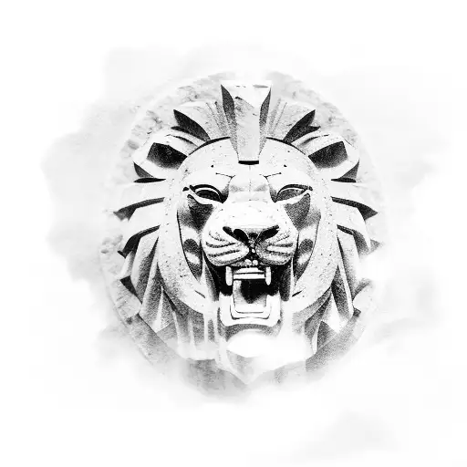 Roman Coliseum With A Stone Gladiator Fighitng A Stone Lion