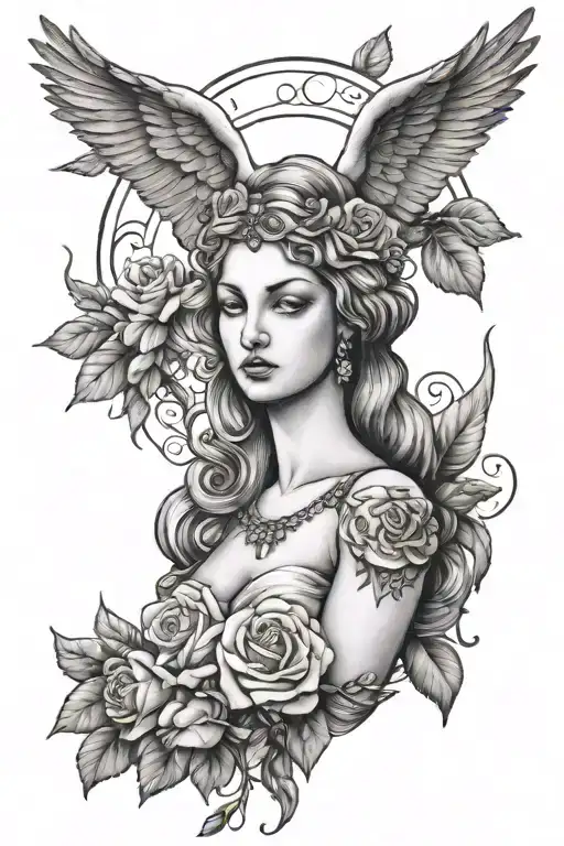 Beautiful Aphrodite With Doves And Rose